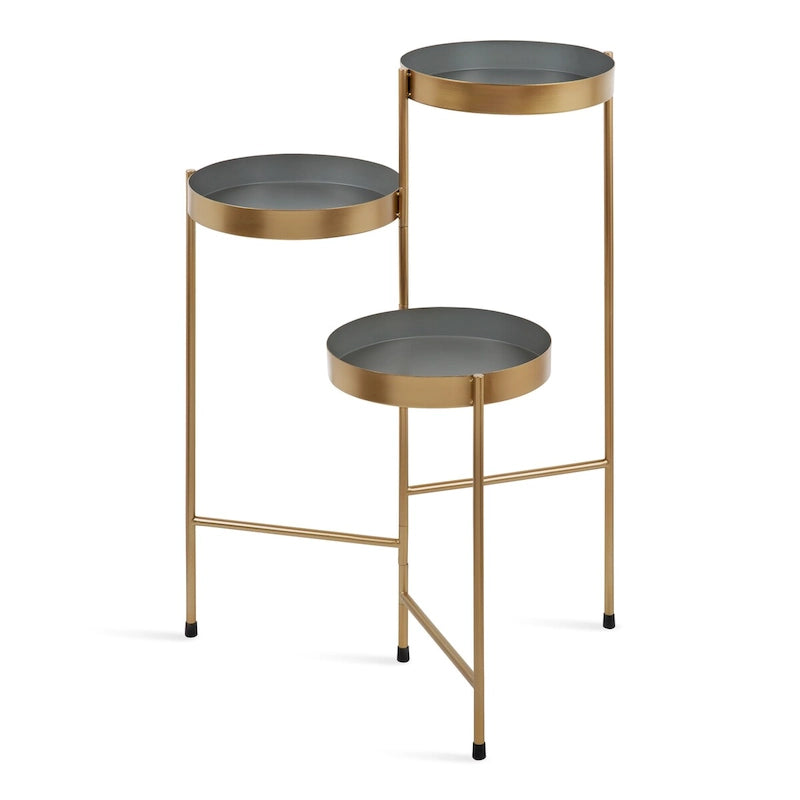 Support à plantes moderne en métal à 3 niveaux avec plateaux ronds, 16 couleurs, entièrement assemblé