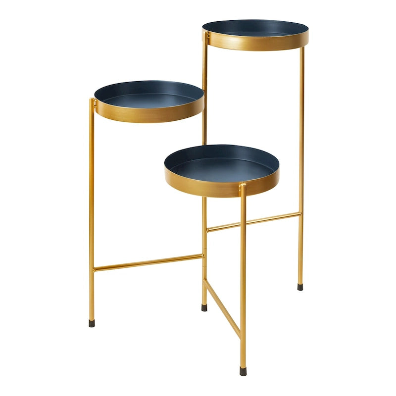 Support à plantes moderne en métal à 3 niveaux avec plateaux ronds, 16 couleurs, entièrement assemblé