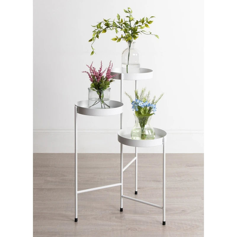 Support à plantes moderne en métal à 3 niveaux avec plateaux ronds, 16 couleurs, entièrement assemblé