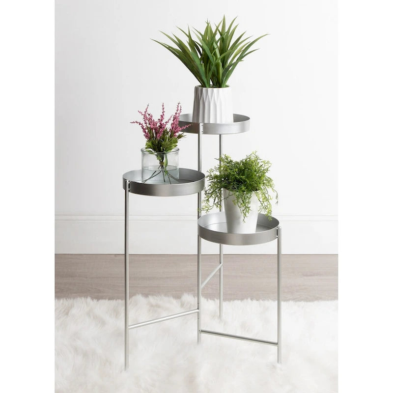 Support à plantes moderne en métal à 3 niveaux avec plateaux ronds, 16 couleurs, entièrement assemblé