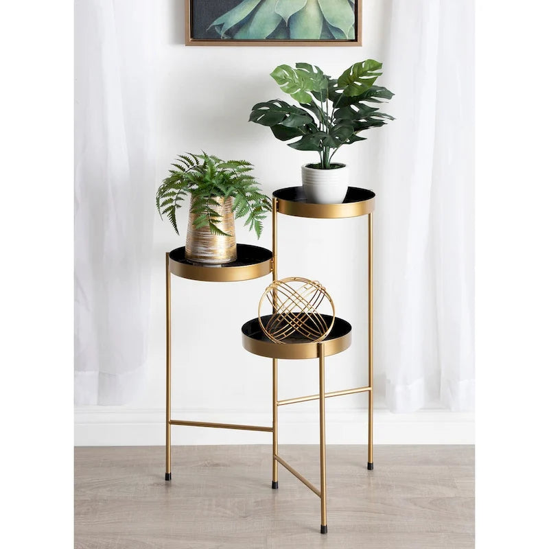 Support à plantes moderne en métal à 3 niveaux avec plateaux ronds, 16 couleurs, entièrement assemblé