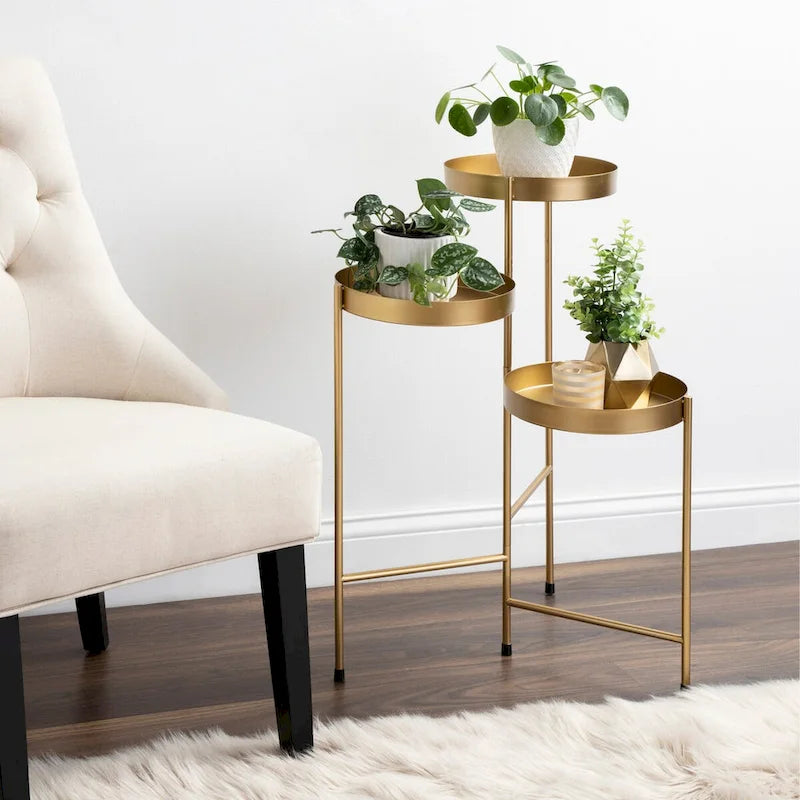 Support à plantes moderne en métal à 3 niveaux avec plateaux ronds, 16 couleurs, entièrement assemblé