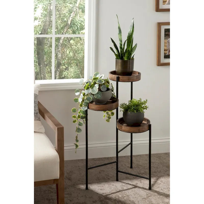 Support à plantes moderne en métal à 3 niveaux avec plateaux ronds, 16 couleurs, entièrement assemblé