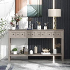 Console rustique avec 4 tiroirs et une étagère inférieure, Espresso / Blanc / Bleu marine / Gris, 152 cm