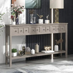 Console rustique avec 4 tiroirs et une étagère inférieure, Espresso / Blanc / Bleu marine / Gris, 152 cm