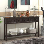Console rustique avec 4 tiroirs et une étagère inférieure, Espresso / Blanc / Bleu marine / Gris, 152 cm