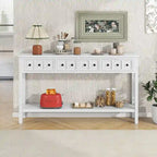 Console rustique avec 4 tiroirs et une étagère inférieure, Espresso / Blanc / Bleu marine / Gris, 152 cm