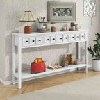 Console rustique avec 4 tiroirs et une étagère inférieure, Espresso / Blanc / Bleu marine / Gris, 152 cm