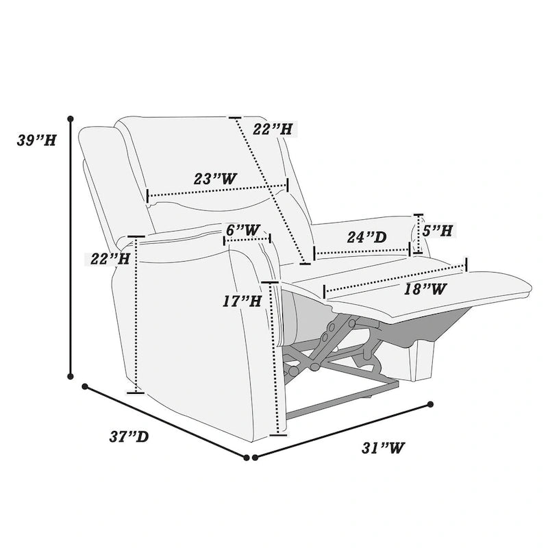 Fauteuil inclinable manuel gris foncé/os avec accoudoirs et appui-tête moelleux, simple