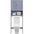 Étagère de rangement sur toilettes avec étagères réglables et porte d'armoire, gris / expresso / bleu marine / blanc