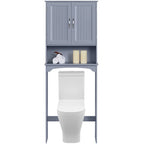 Étagère de rangement sur toilettes avec étagères réglables et porte d'armoire, gris / expresso / bleu marine / blanc