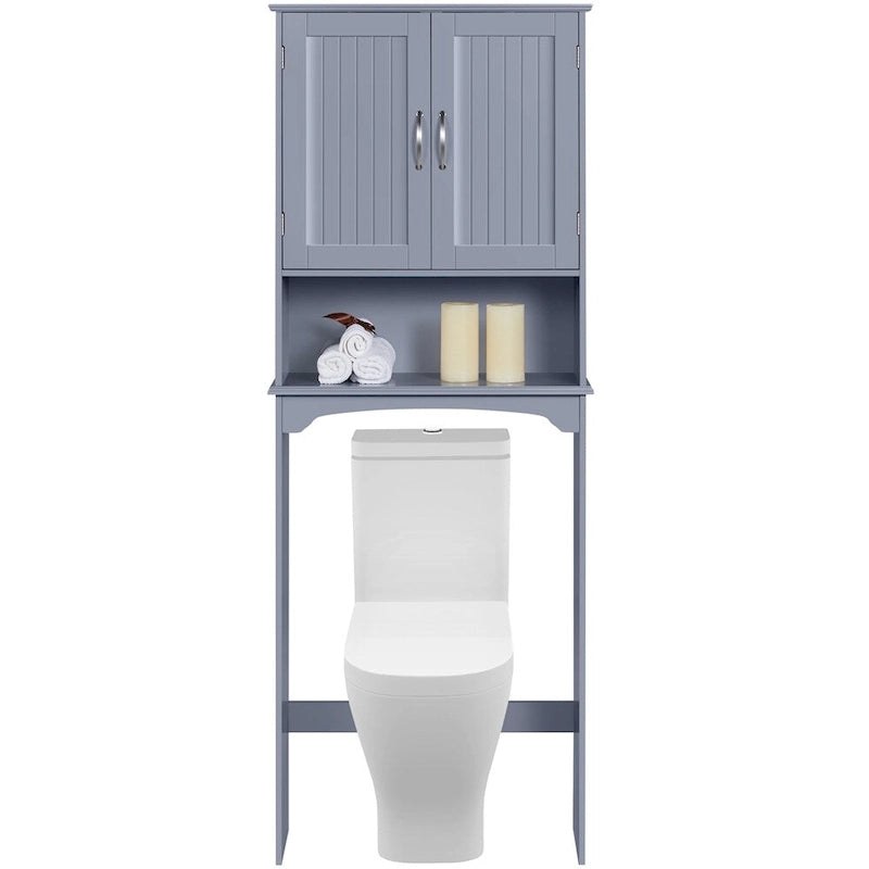 Étagère de rangement sur toilettes avec étagères réglables et porte d'armoire, gris / expresso / bleu marine / blanc