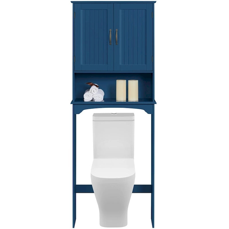 Étagère de rangement sur toilettes avec étagères réglables et porte d'armoire, gris / expresso / bleu marine / blanc
