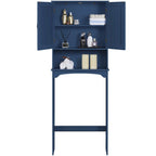 Étagère de rangement sur toilettes avec étagères réglables et porte d'armoire, gris / expresso / bleu marine / blanc