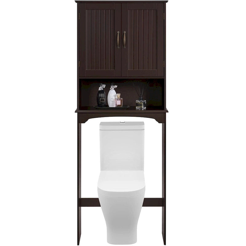Étagère de rangement sur toilettes avec étagères réglables et porte d'armoire, gris / expresso / bleu marine / blanc