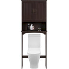 Étagère de rangement sur toilettes avec étagères réglables et porte d'armoire, gris / expresso / bleu marine / blanc