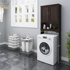 Étagère de rangement sur toilettes avec étagères réglables et porte d'armoire, gris / expresso / bleu marine / blanc