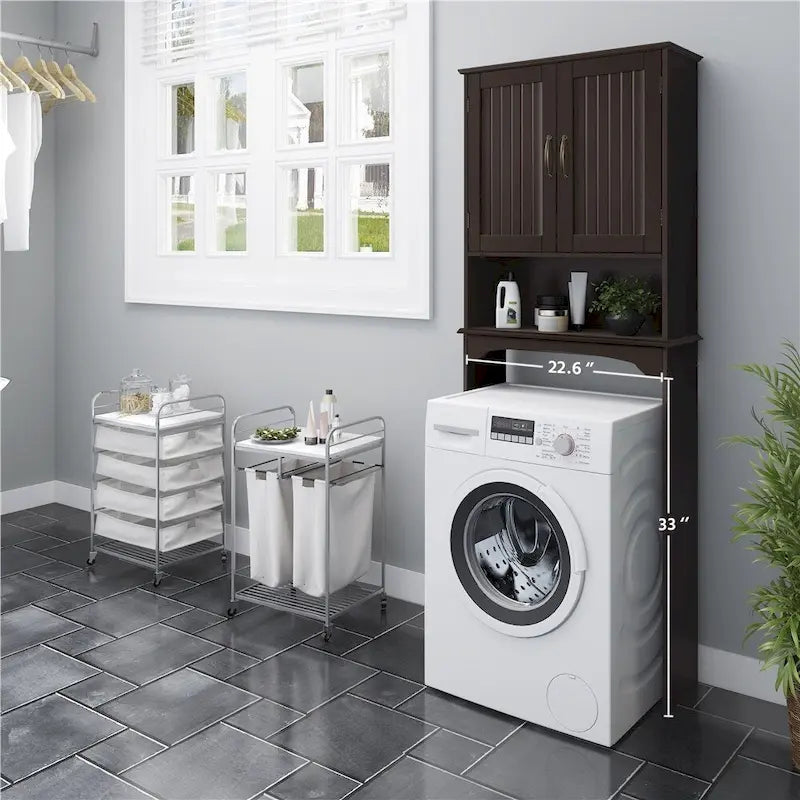 Étagère de rangement sur toilettes avec étagères réglables et porte d'armoire, gris / expresso / bleu marine / blanc