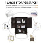 Étagère de rangement sur toilettes avec étagères réglables et porte d'armoire, gris / expresso / bleu marine / blanc