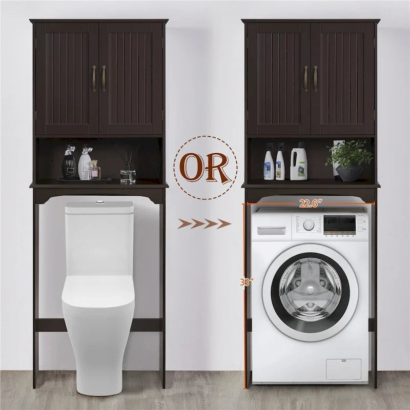 Étagère de rangement sur toilettes avec étagères réglables et porte d'armoire, gris / expresso / bleu marine / blanc