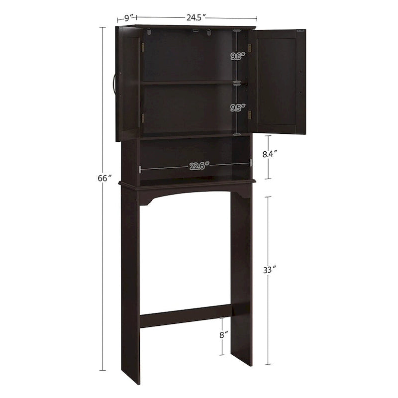 Étagère de rangement sur toilettes avec étagères réglables et porte d'armoire, gris / expresso / bleu marine / blanc
