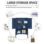 Étagère de rangement sur toilettes avec étagères réglables et porte d'armoire, gris / expresso / bleu marine / blanc