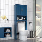 Étagère de rangement sur toilettes avec étagères réglables et porte d'armoire, gris / expresso / bleu marine / blanc