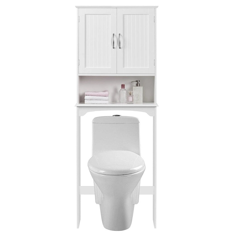 Étagère de rangement sur toilettes avec étagères réglables et porte d'armoire, gris / expresso / bleu marine / blanc