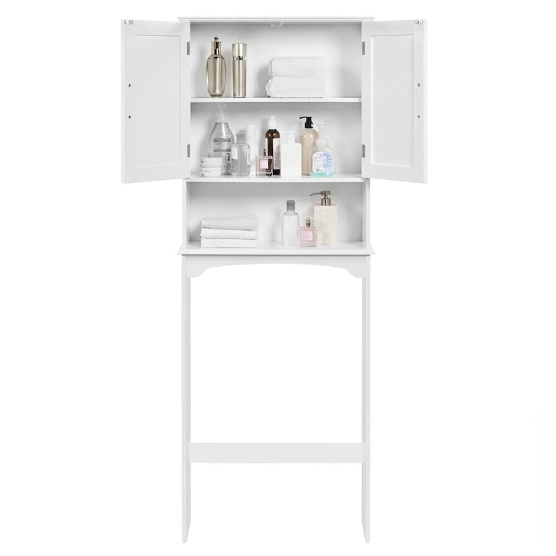 Étagère de rangement sur toilettes avec étagères réglables et porte d'armoire, gris / expresso / bleu marine / blanc