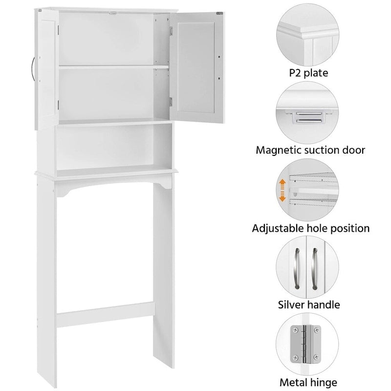 Étagère de rangement sur toilettes avec étagères réglables et porte d'armoire, gris / expresso / bleu marine / blanc