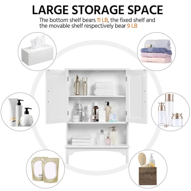 Étagère de rangement sur toilettes avec étagères réglables et porte d'armoire, gris / expresso / bleu marine / blanc