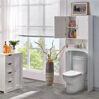 Étagère de rangement sur toilettes avec étagères réglables et porte d'armoire, gris / expresso / bleu marine / blanc