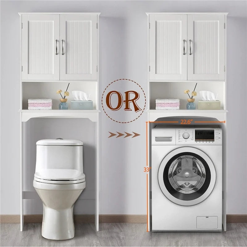Étagère de rangement sur toilettes avec étagères réglables et porte d'armoire, gris / expresso / bleu marine / blanc