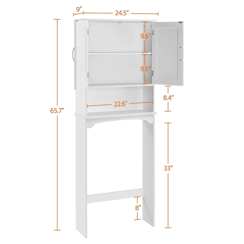Étagère de rangement sur toilettes avec étagères réglables et porte d'armoire, gris / expresso / bleu marine / blanc