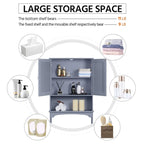 Étagère de rangement sur toilettes avec étagères réglables et porte d'armoire, gris / expresso / bleu marine / blanc