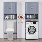 Étagère de rangement sur toilettes avec étagères réglables et porte d'armoire, gris / expresso / bleu marine / blanc