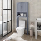 Étagère de rangement sur toilettes avec étagères réglables et porte d'armoire, gris / expresso / bleu marine / blanc