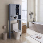 Étagère de rangement sur toilettes avec étagères réglables et porte d'armoire, gris / expresso / bleu marine / blanc