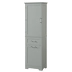 Armoire haute en lin gris / blanc / noir avec 2 tiroirs, étagère réglable et dispositif anti-basculement mural