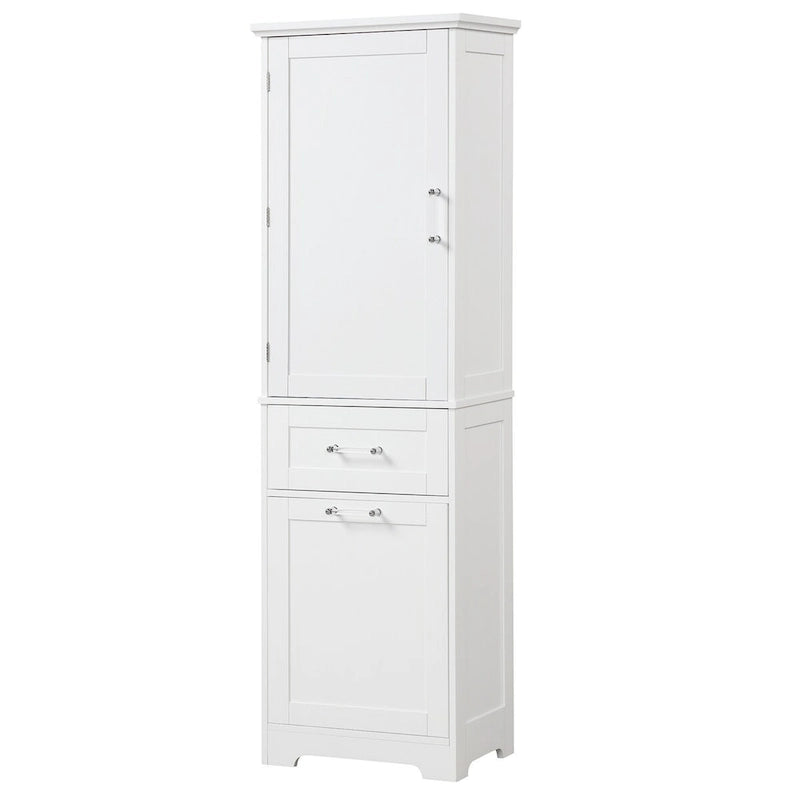 Armoire haute en lin gris / blanc / noir avec 2 tiroirs, étagère réglable et dispositif anti-basculement mural
