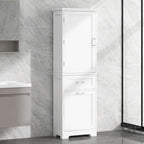 Armoire haute en lin gris / blanc / noir avec 2 tiroirs, étagère réglable et dispositif anti-basculement mural