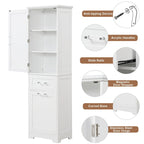 Armoire haute en lin gris / blanc / noir avec 2 tiroirs, étagère réglable et dispositif anti-basculement mural