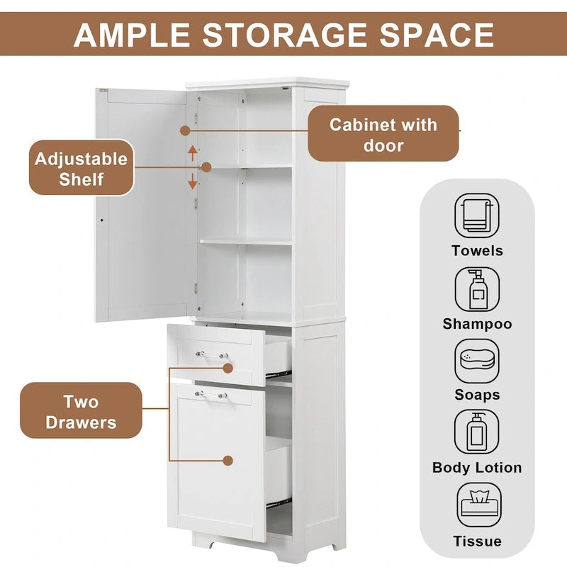 Armoire haute en lin gris / blanc / noir avec 2 tiroirs, étagère réglable et dispositif anti-basculement mural