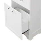 Armoire haute en lin gris / blanc / noir avec 2 tiroirs, étagère réglable et dispositif anti-basculement mural