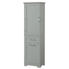 Armoire haute en lin gris / blanc / noir avec 2 tiroirs, étagère réglable et dispositif anti-basculement mural