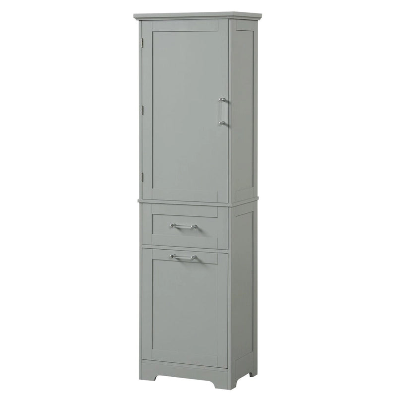 Armoire haute en lin gris / blanc / noir avec 2 tiroirs, étagère réglable et dispositif anti-basculement mural