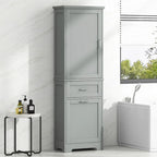 Armoire haute en lin gris / blanc / noir avec 2 tiroirs, étagère réglable et dispositif anti-basculement mural