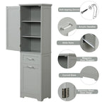 Armoire haute en lin gris / blanc / noir avec 2 tiroirs, étagère réglable et dispositif anti-basculement mural
