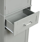 Armoire haute en lin gris / blanc / noir avec 2 tiroirs, étagère réglable et dispositif anti-basculement mural