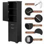 Armoire haute en lin gris / blanc / noir avec 2 tiroirs, étagère réglable et dispositif anti-basculement mural